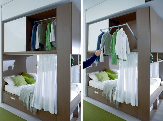 創意生活家具:與臥床融為一體的衣帽間 創意生活家具:與臥床融為一體的衣帽間